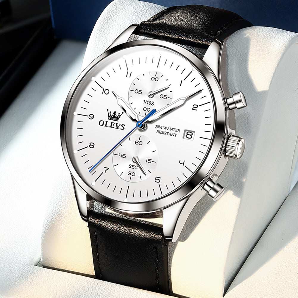 Black Strap-White Dial Silver Trim