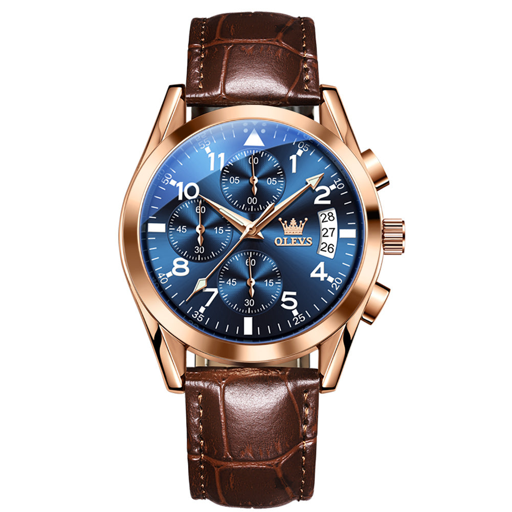 Brown Strap-Blue Dial Rose gold Trim