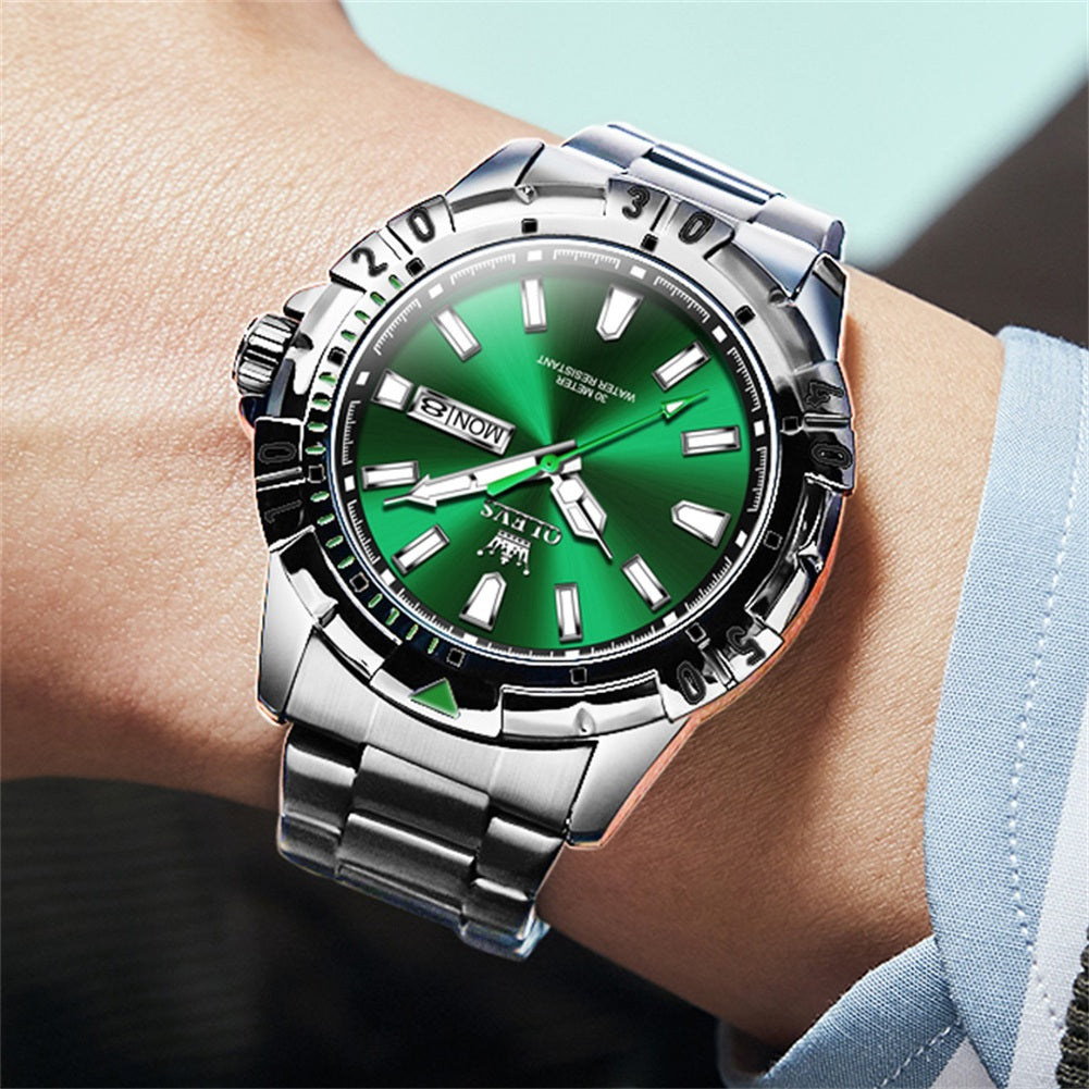 Silver Strap-White Dial Green Trim