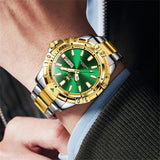 Two Tone Strap-Green Dial Gold Trim