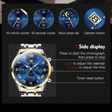 OLEVS Men Watch 5529 Stainless Steel Chronograph Roman Numerals Moon Phases Analog Quartz Dress Watch for Men