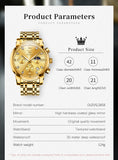 OLEVS 2858 Men's Watch, Business Chronograph Formal Stainless Steel Watch, Pointer Quartz Waterproof Luminous Men's Watch, Black and Blue Tone Stylish Holiday Gift