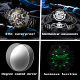 OLEVS 6715 Automatic Watches for Men Skeleton Self Winding Mechanical Fashion Dress Chronograph Moon Phase Stainless Steel Waterproof Luminous Mens Wrist Watches Gift Reloj Para Hombre