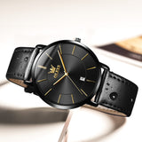 OLEVS  5869 Watches for Men Minimalist Ultra Thin Fashion Casual Analog Quartz Date Watch Waterproof Slim Simple Big Face Dress Mens Wrist Watches with Retro Leather Band for Men Reloj para Hombre