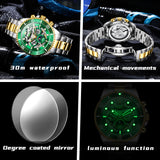 OLEVS 6715 Automatic Watches for Men Skeleton Self Winding Mechanical Fashion Dress Chronograph Moon Phase Stainless Steel Waterproof Luminous Mens Wrist Watches Gift Reloj Para Hombre