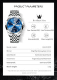 OLEVS 9970 Watches for men  Business Dress Luxury Casual Analog Quartz Stainless Steel Waterproof Luminous Date Men Wrist Watches reloj para hombre  Blue Dial
