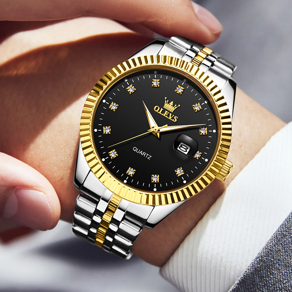 Two Tone Strap-Black Dial Gold Trim