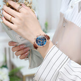 Brown Strap-Blue Dial Rose gold Trim