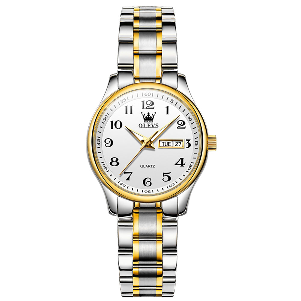 Two Tone Strap-White Dial Gold Trim