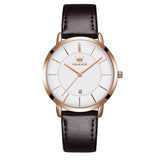 Brown Strap-White Dial Rose Trim