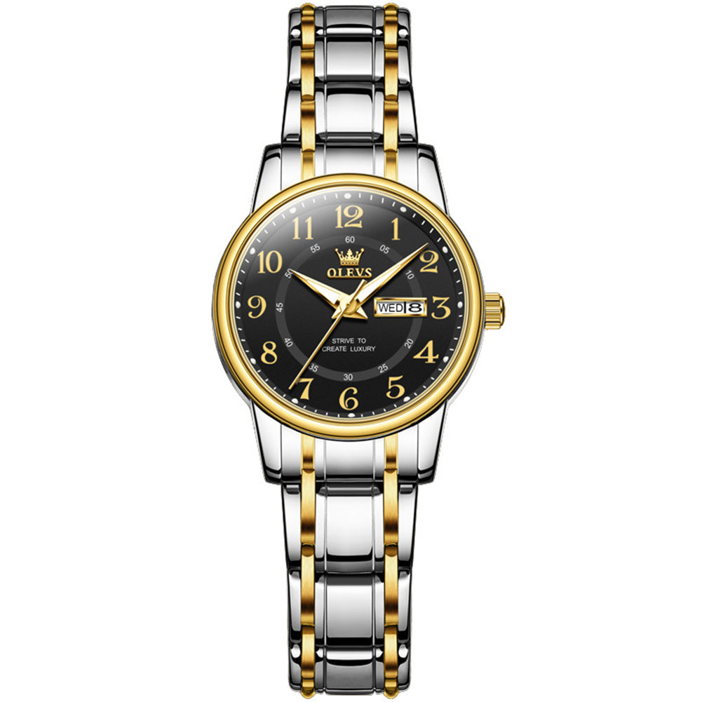 Two Tone Strap-Black Dial Gold Trim