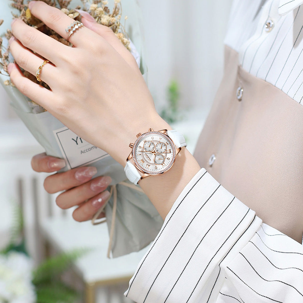 Silver Strap-White Dial Rose gold Trim