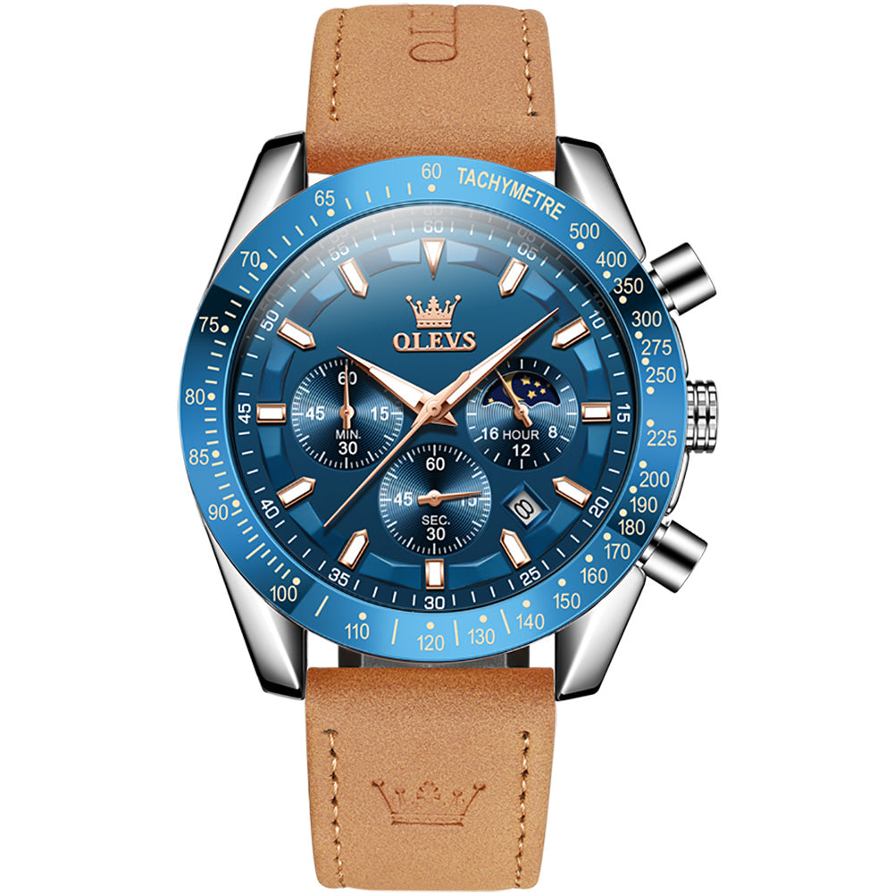 Brown Strap-Blue Dial Silver Trim