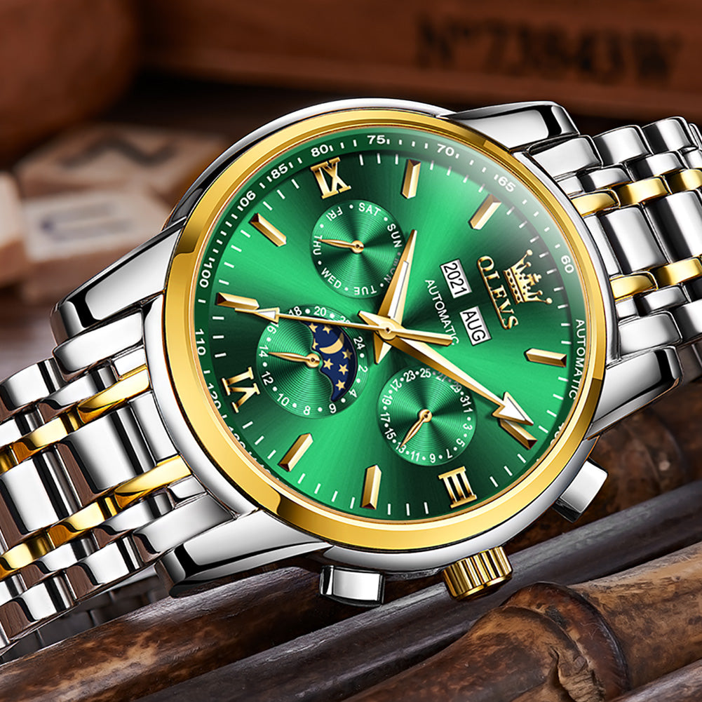 Two Tone Strap - Green Dial Gold Trim