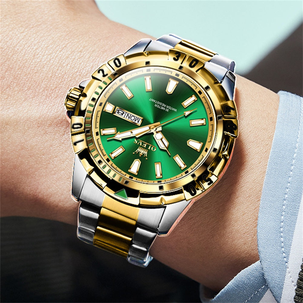 Two Tone Strap-Green Dial Gold Trim