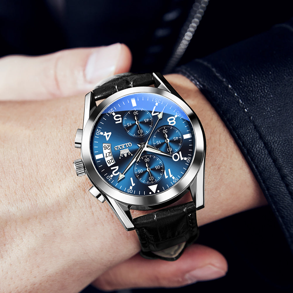 Black Strap-Blue Dial Silver Trim