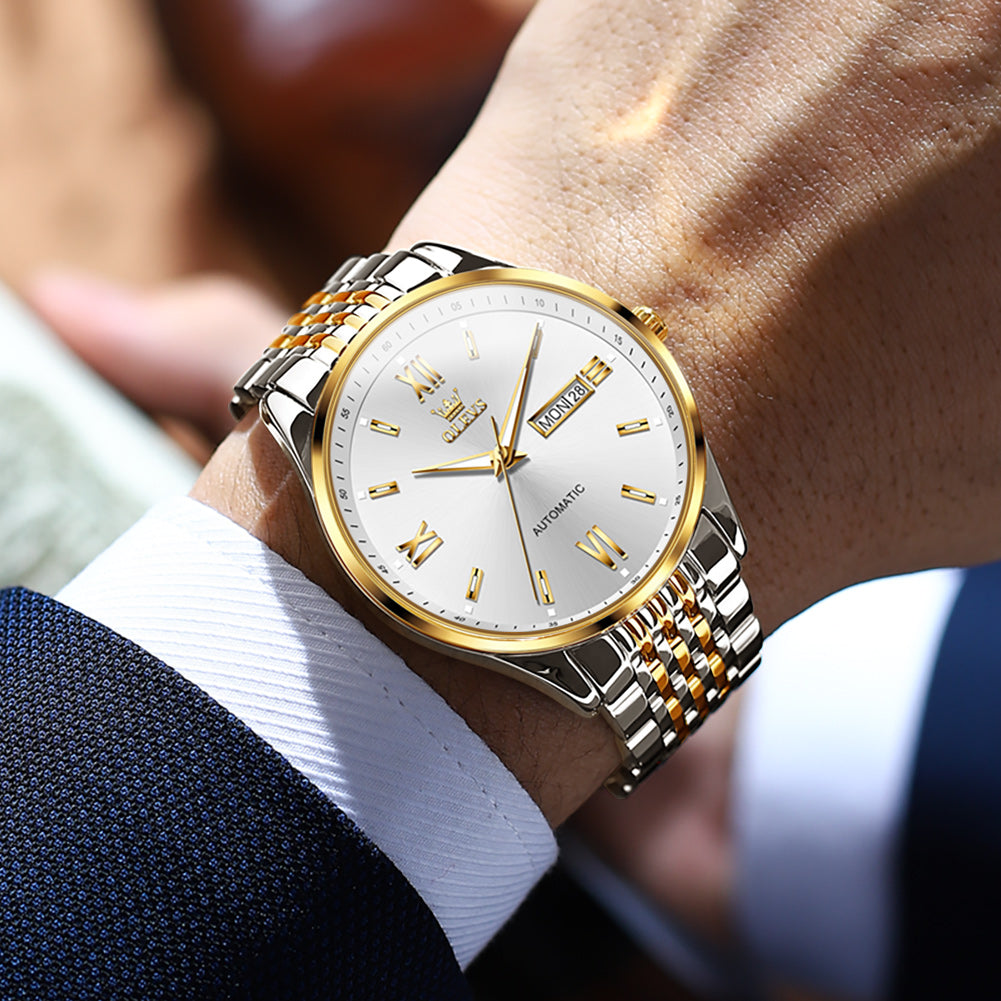 Two Tone Strap-White Dial Gold Trim