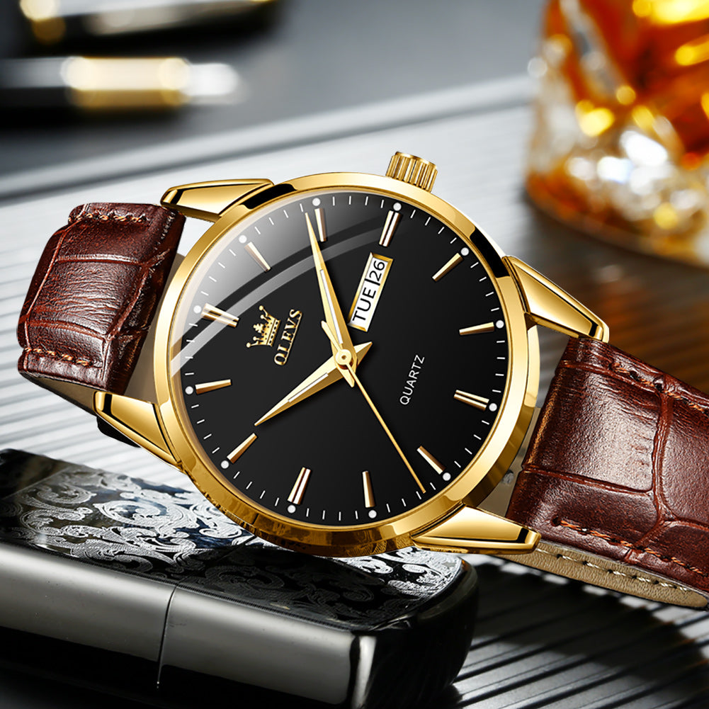 Brown Strap-Black Dial Gold Trim