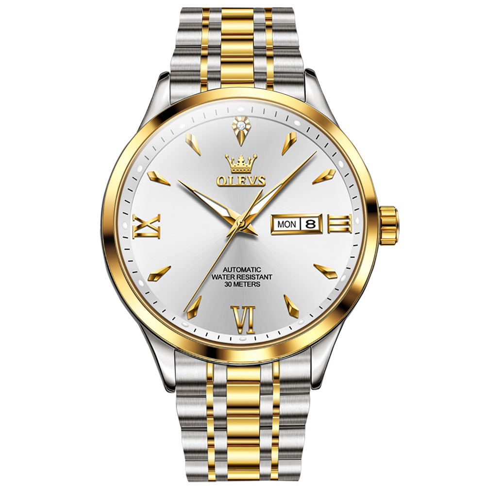 Two Tone Strap-White Dial Gold Trim