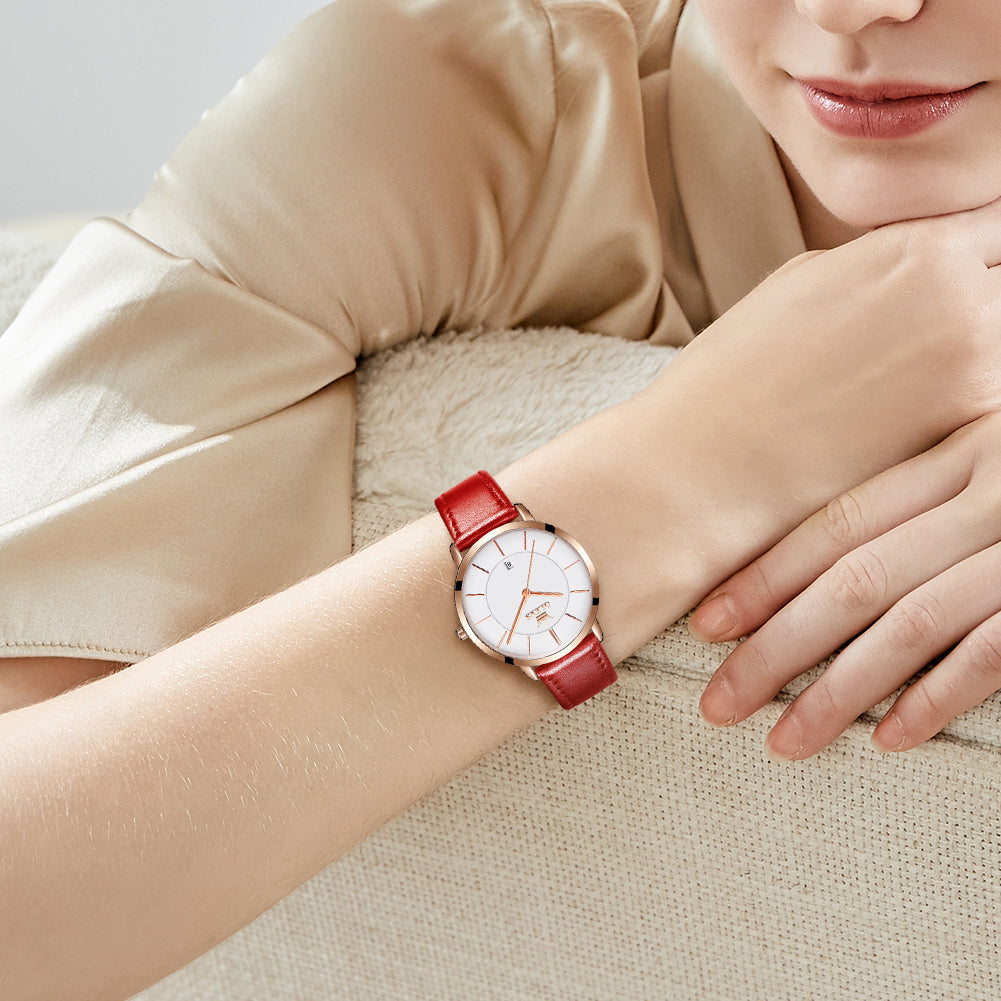 Red Strap-White Dial Rose Trim