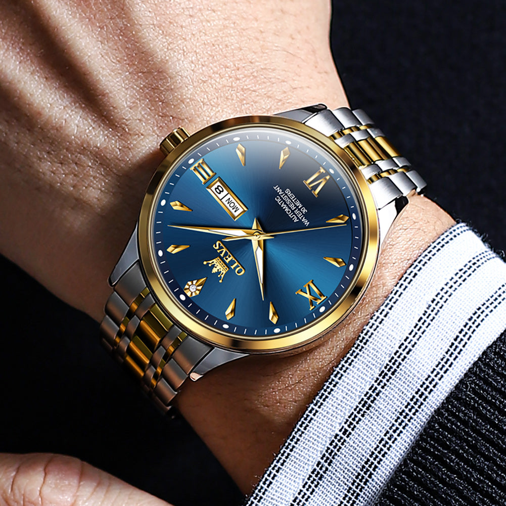 Two Tone Strap-Blue Dial Gold Trim