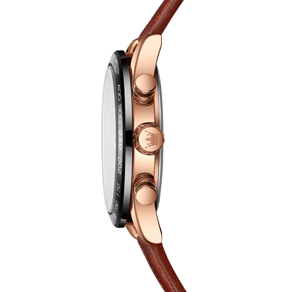 Brown Strap-Black Dial Rose Trim