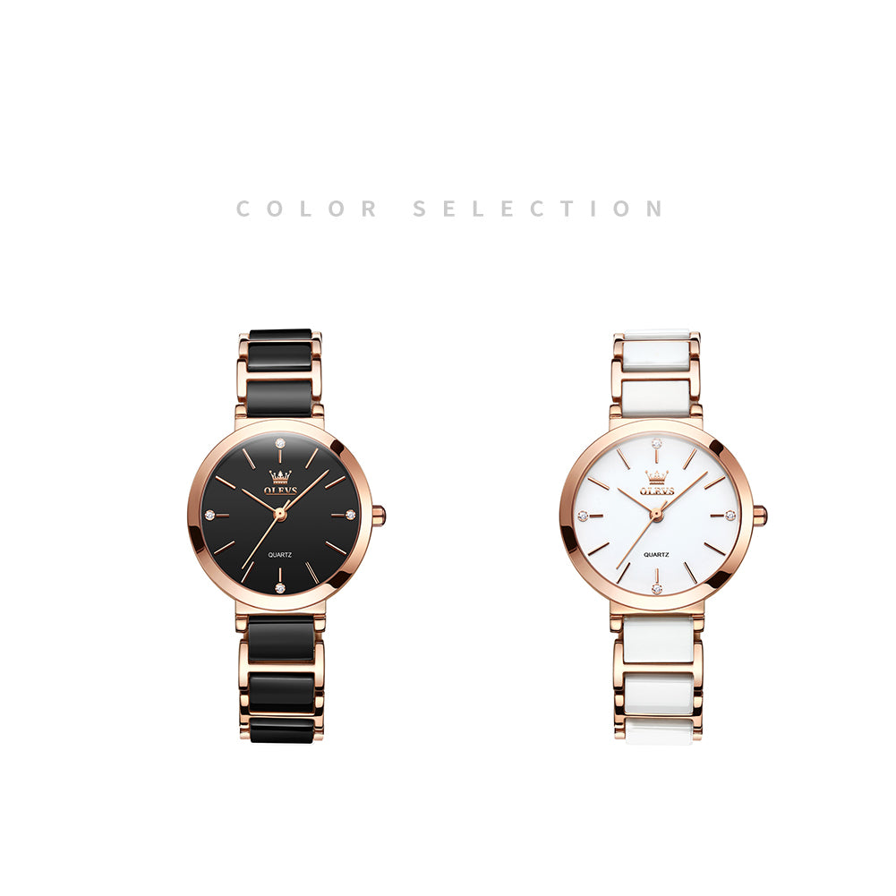 Two Tone Strap-Black Dial Rose gold Trim