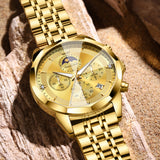 OLEVS 3673 Watches For Men Business Dress Luxury Casual Chronograph Multifunction Analog Quartz Stainless Steel Waterproof Luminous Moon Phase Date Men Wrist Watches Reloj Para Hombre