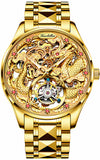 OUPINKE 3176 Men's Luxury Gold-Tone Dragon Tourbillon Dress Watch