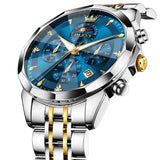 OLEVS 3673 Watches For Men Business Dress Luxury Casual Chronograph Multifunction Analog Quartz Stainless Steel Waterproof Luminous Moon Phase Date Men Wrist Watches Reloj Para Hombre