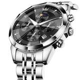 OLEVS 3673 Watches For Men Business Dress Luxury Casual Chronograph Multifunction Analog Quartz Stainless Steel Waterproof Luminous Moon Phase Date Men Wrist Watches Reloj Para Hombre