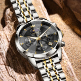 OLEVS 3673 Watches For Men Business Dress Luxury Casual Chronograph Multifunction Analog Quartz Stainless Steel Waterproof Luminous Moon Phase Date Men Wrist Watches Reloj Para Hombre