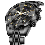 OLEVS 3673 Watches For Men Business Dress Luxury Casual Chronograph Multifunction Analog Quartz Stainless Steel Waterproof Luminous Moon Phase Date Men Wrist Watches Reloj Para Hombre
