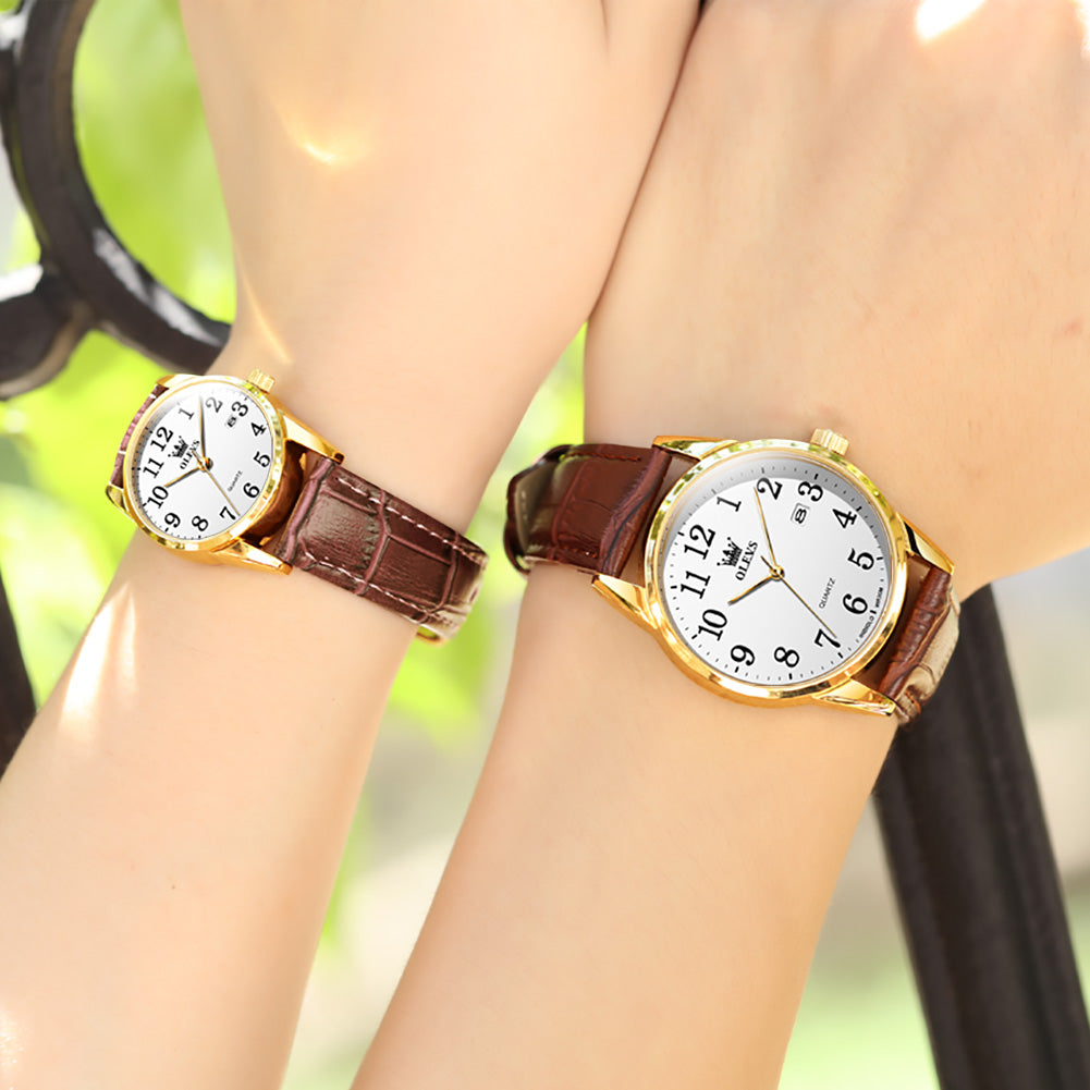 Brown Strap-White Dial Gold Trim