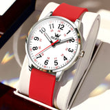 Red Strap-White Dial Silver Trim