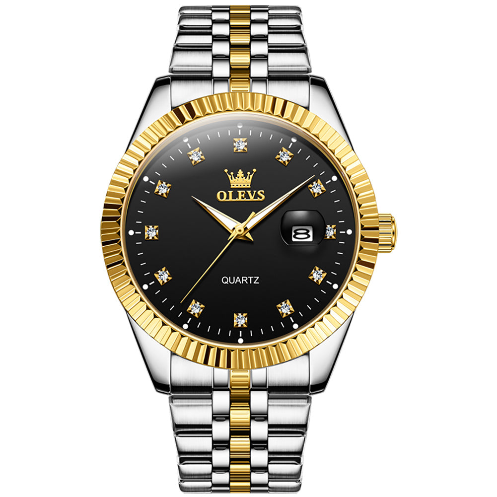 Two Tone Strap-Black Dial Gold Trim