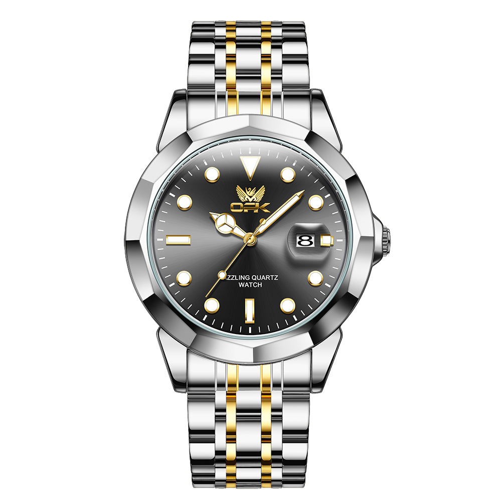 Two Tone Strap-Black Dial Silver Trim