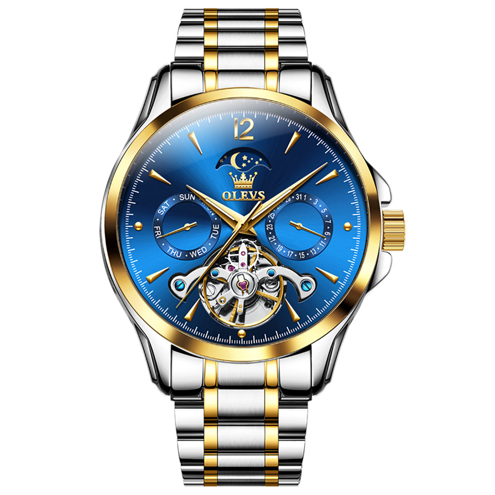 Two Tone Strap-Blue Dial Gold Trim