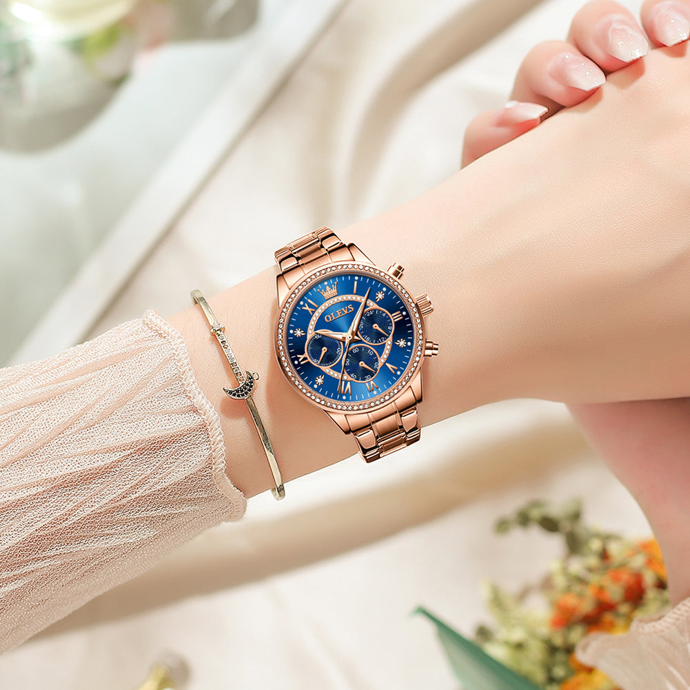 Rose Strap-Blue Dial Rose Trim