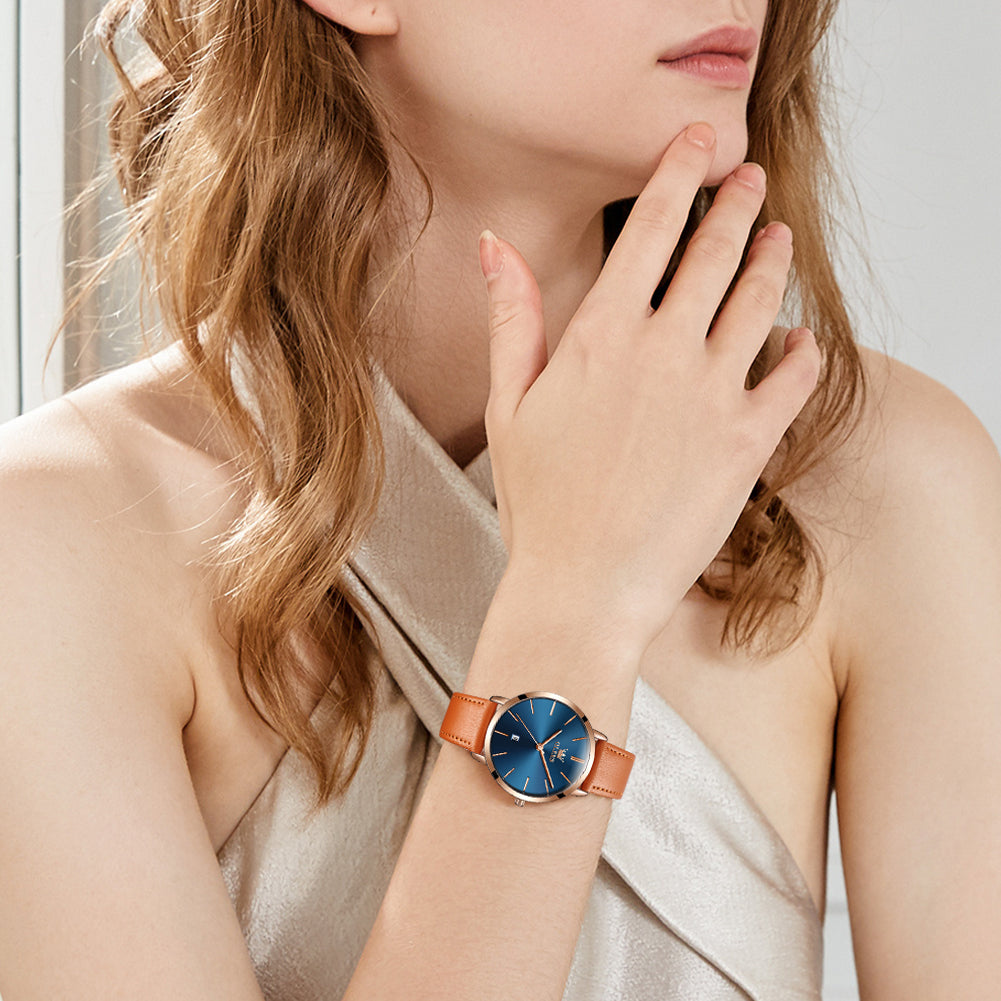 Orange Strap-Blue Dial Rose Trim