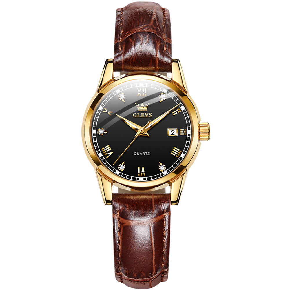 Brown Strap-Black Dial Gold Trim