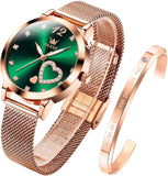 OLEVS 5189+DW Rose Gold Watches for Women Fashion Dress Elegant Luxury Womens Watches Japanese Analog Quartz Diamond Waterproof Luminous Ladies Watches Bracelet Gifts Set Reloj para Mujer