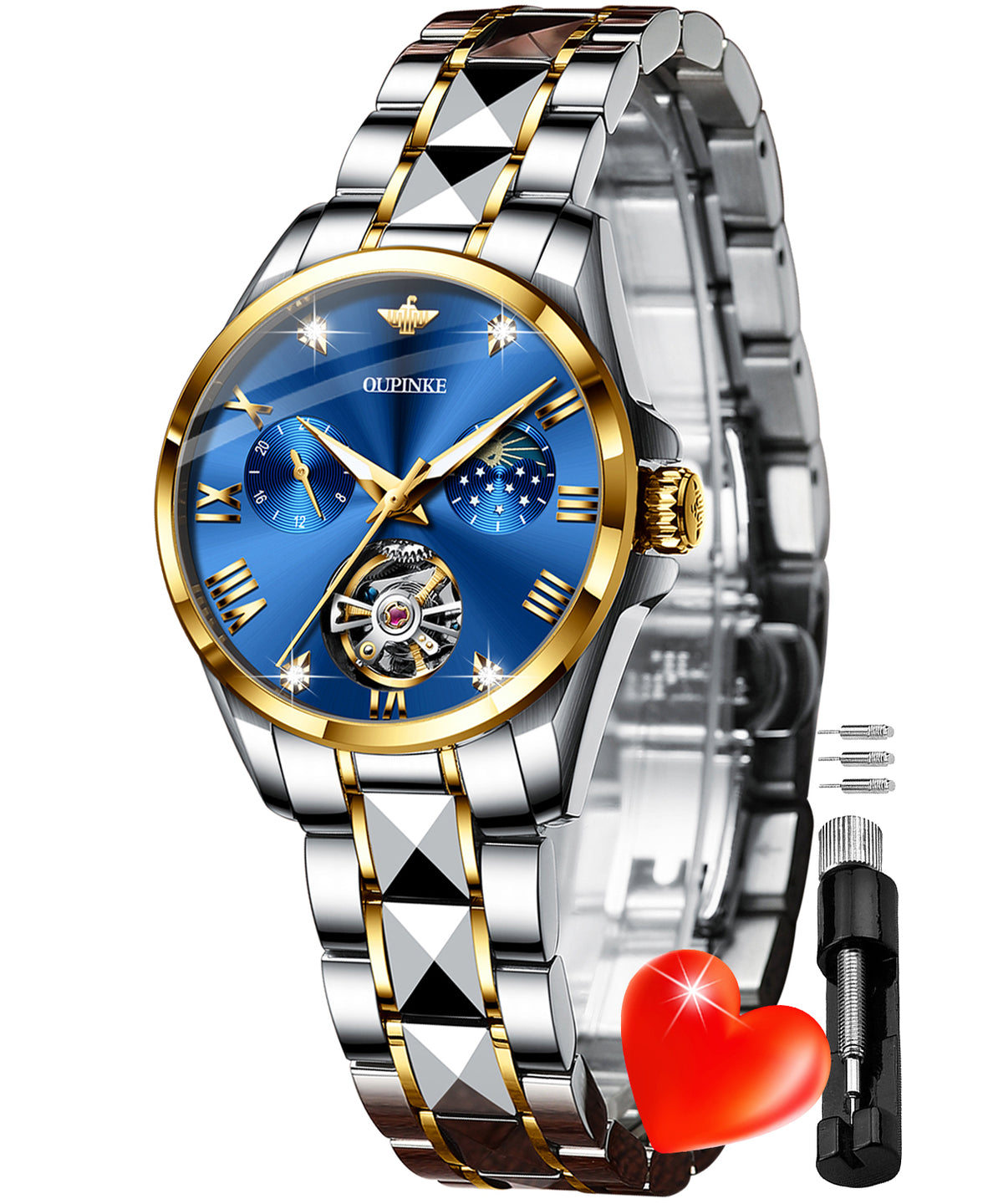 OLEVS 3202 Women Diamond Watches Automatic Mechanical Luxury Dress Ladies Rose Gold Sapphire Crystal Wrist Watch