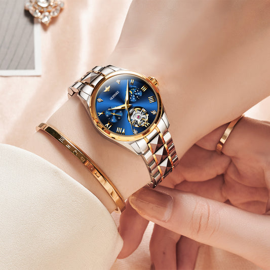 OLEVS 3202 Women Diamond Watches Automatic Mechanical Luxury Dress Ladies Rose Gold Sapphire Crystal Wrist Watch