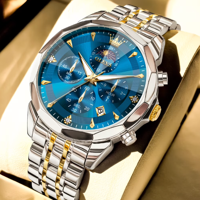 OLEVS Watches for Men 3673 Golden Blue