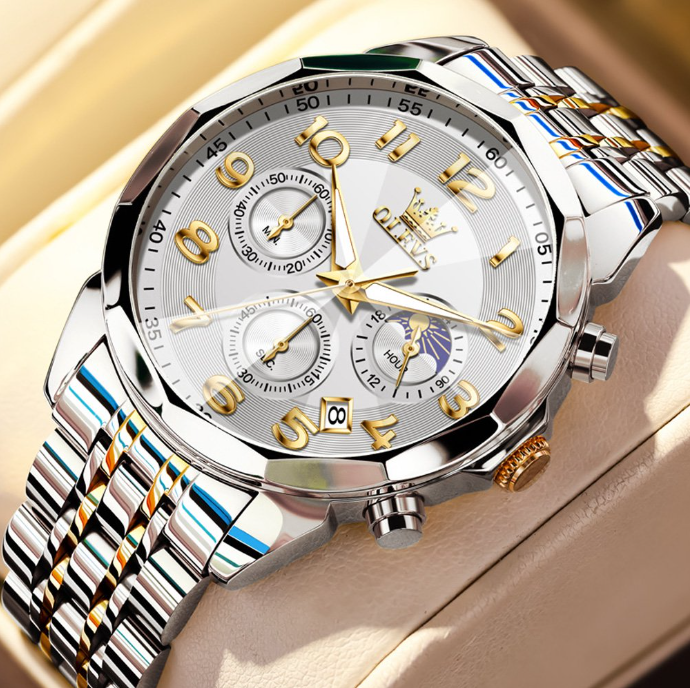 OLEVS Watches for Men 3676 Golden White