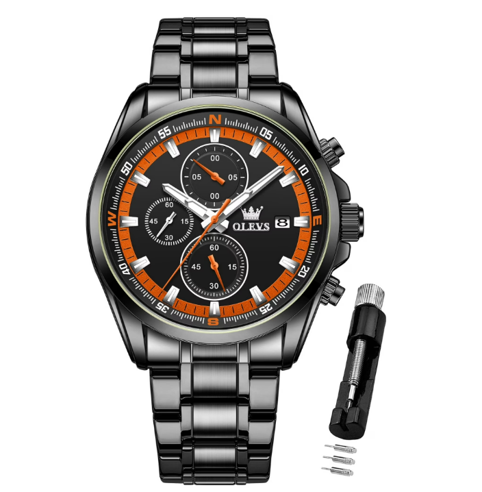 OLEVS Watches for Men TY713 All Black Orange