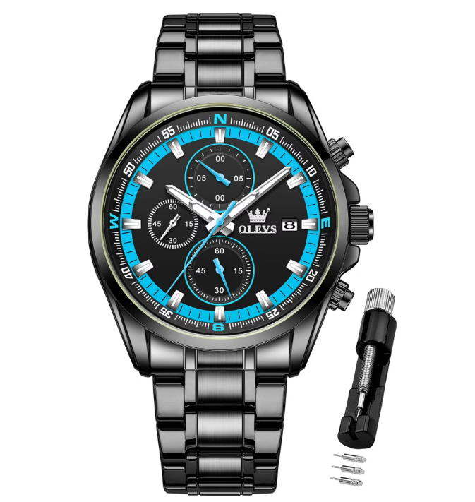 OLEVS Watches for Men TY713 All Black Blue