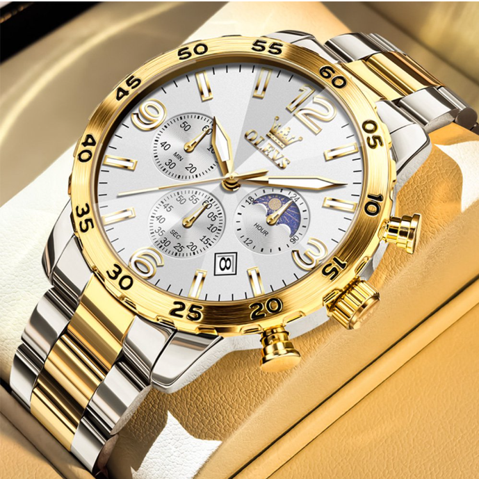 OLEVS Watches for Men 3678 Golden White