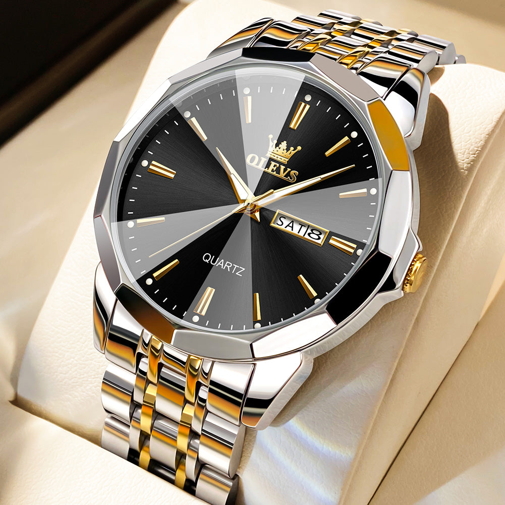 Two Tone Strap-Black Dial Silver Trim